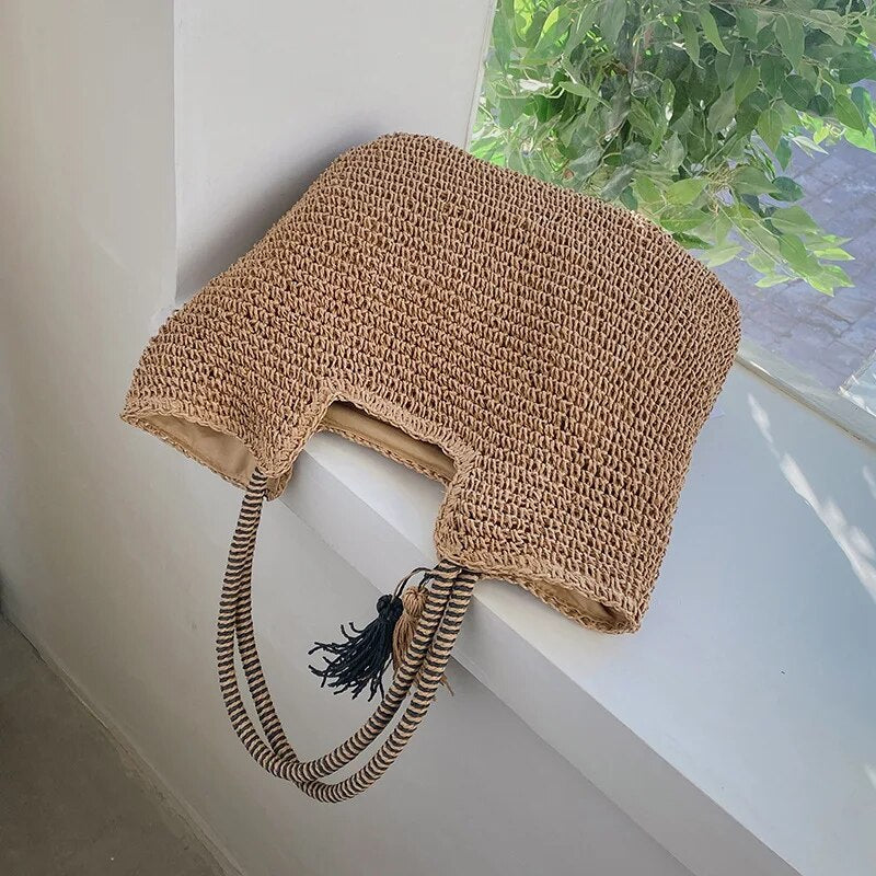 Strandtasche Damen Rattan – Boho Stil & Geräumig für den Sommer