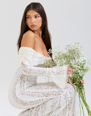 Spitzen-Abendkleid mit Carmen-Ausschnitt und langen Ärmeln für Damen
