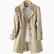 Gabriela | Damen Klassischer Langer Trenchcoat mit Knöpfen vorne
