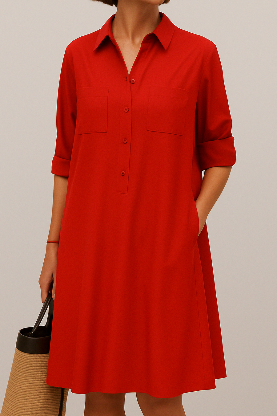 Sabine-  Elegantes Langarmkleid Mit Tasche