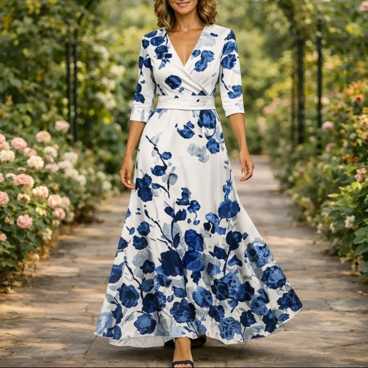 Fleur™ - Elegante Blumenkleid mit V-Ausschnitt