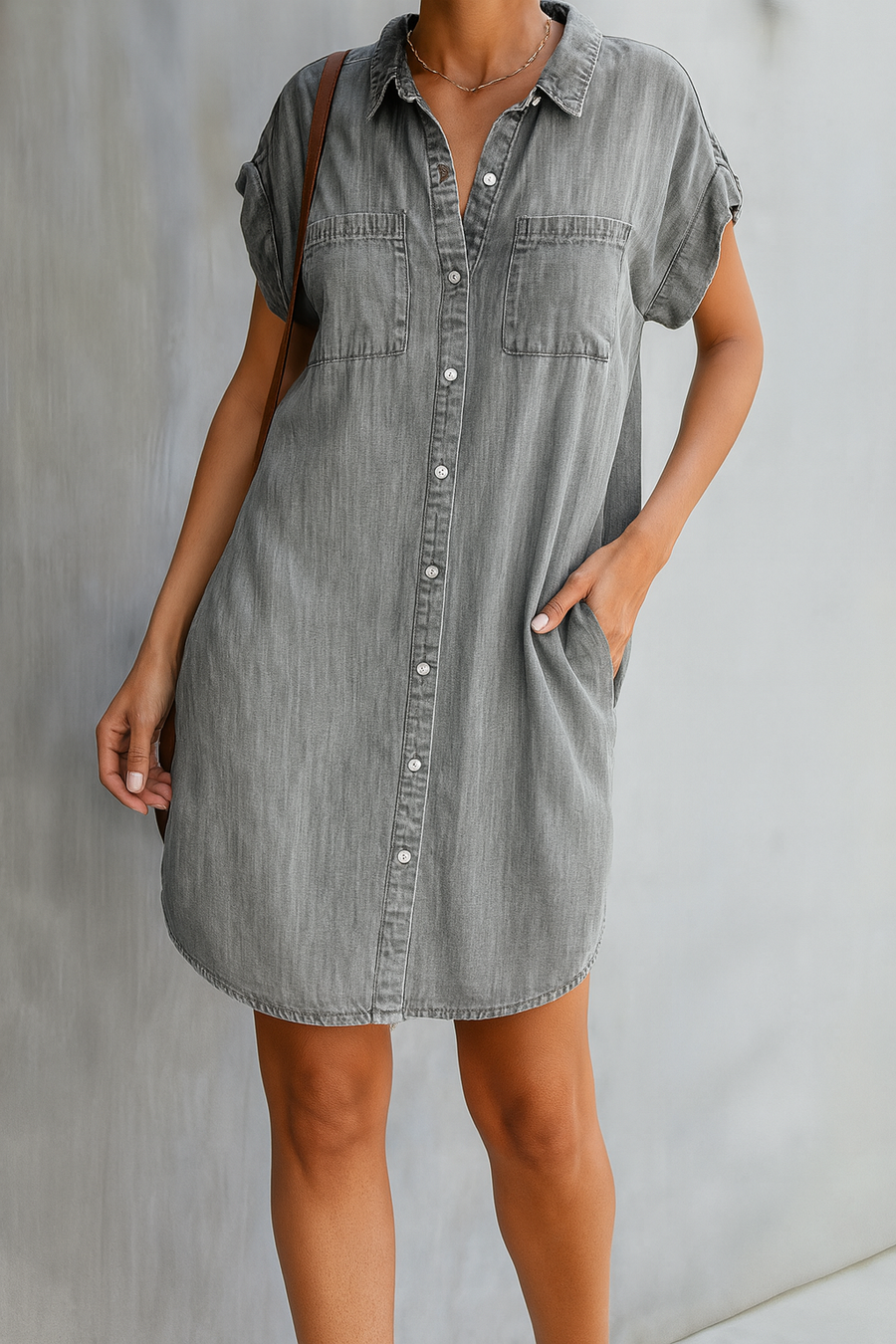 Maxi Jeanskleid Damen – Sommer Kleid mit Knopfleiste & Brusttaschen