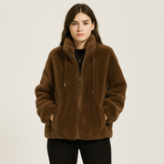 Kortney | Rote Plüschjacke aus Kunstpelz