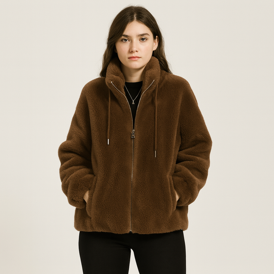 Kortney | Rote Plüschjacke aus Kunstpelz