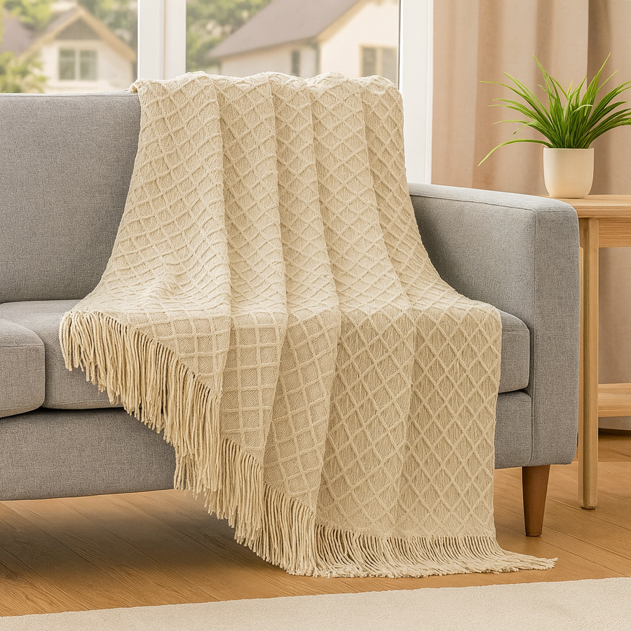 Weiche, gemütliche Überwurfdecke im Vintage-Stil mit geometrischem Muster für Couch und Bett