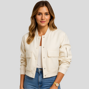 Kurzer Pilotenblouson für Damen – Klappentaschen und Druckknopfverschluss