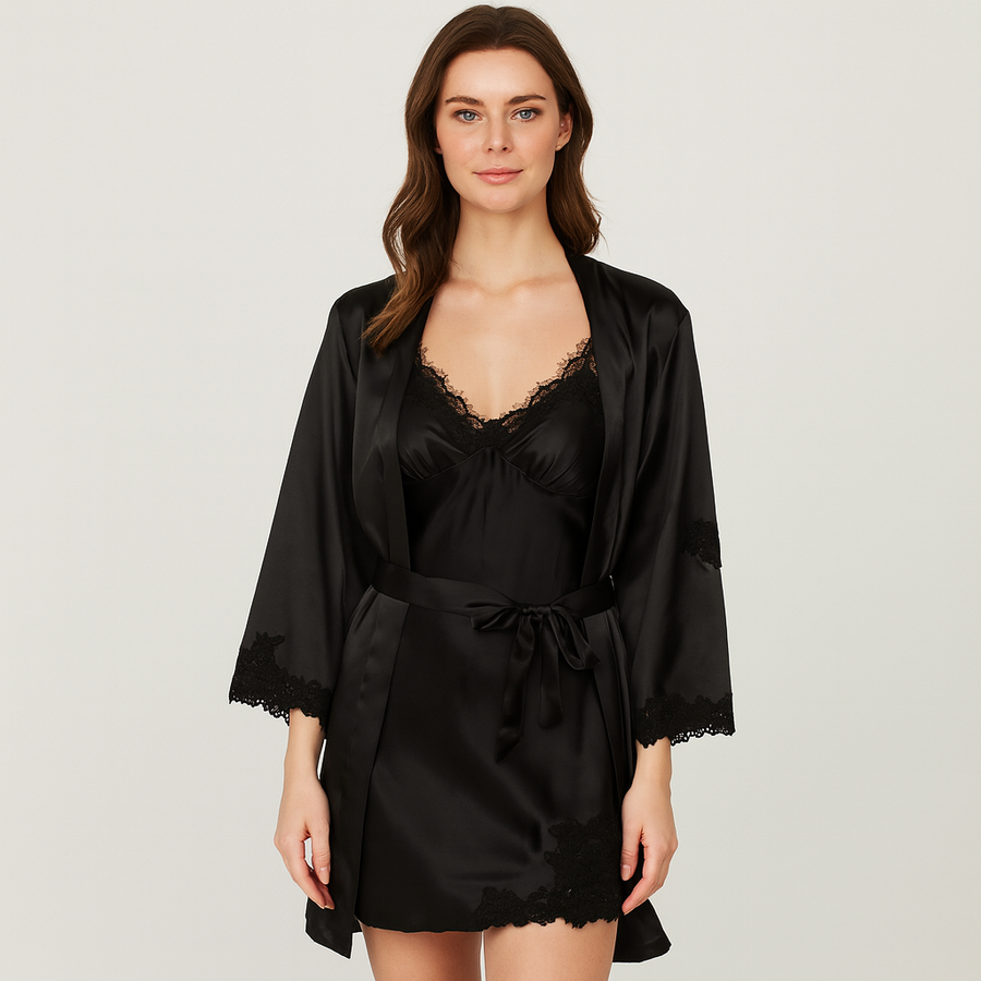 Elegantes 5-in-1-Pyjama-Set für Damen – Premium-Loungewear-Set mit Bademantel und passenden Teilen