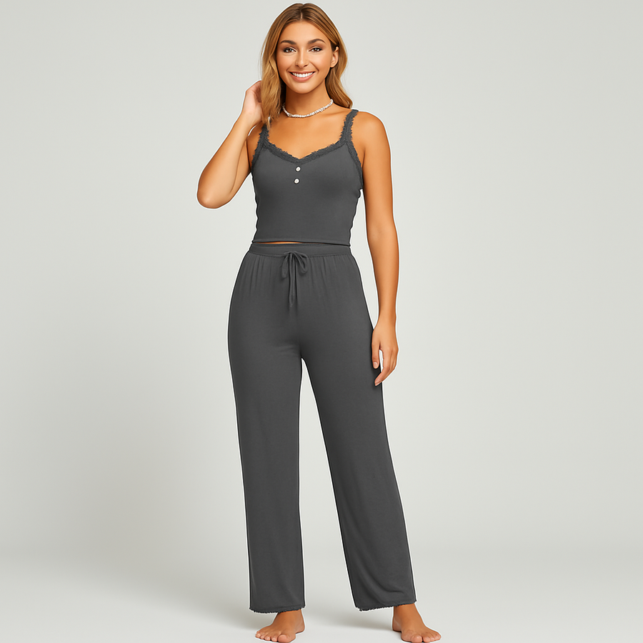 Damen-Pyjama-Set mit Spitzenbesatz – Elegante und weiche Nachtwäsche für nächtlichen Komfort