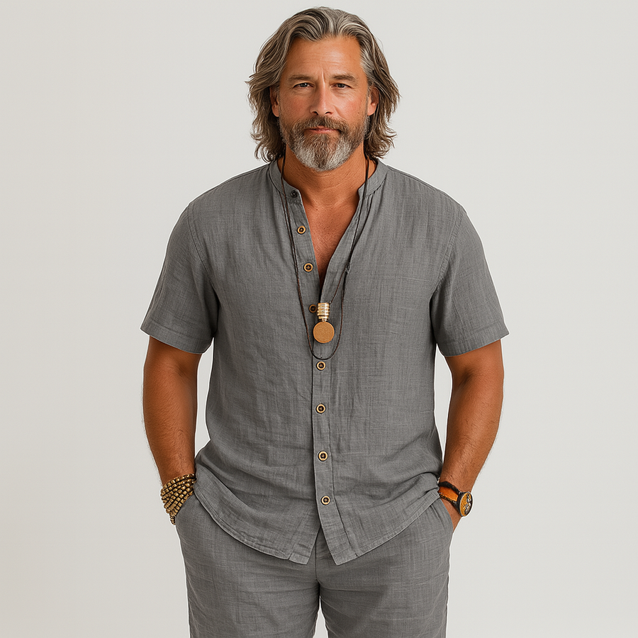 2-teiliges Herren-Set – Kurzarm-Cardigan und passende Freizeitshorts
