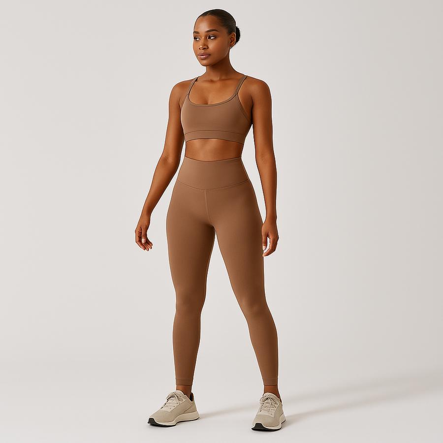 Nahtloses Yoga- und Pilates-Set für Damen – Sport-BH, Shorts mit hoher Taille und Leggings