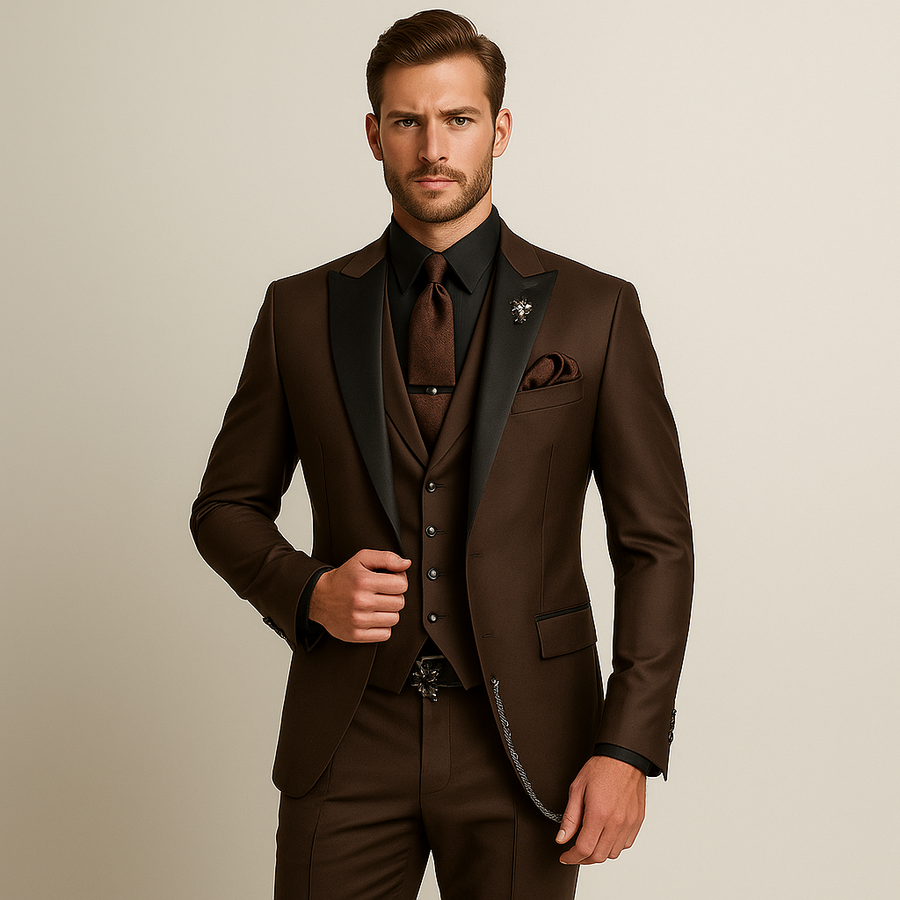 Dreiteiliger Herrenanzug in Slim Fit – Elegante Weste mit Satinrevers für formelle Hochzeiten