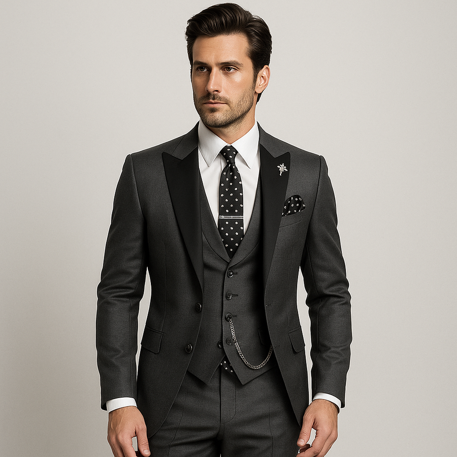 Dreiteiliger Herrenanzug in Slim Fit – Elegante Weste mit Satinrevers für formelle Hochzeiten