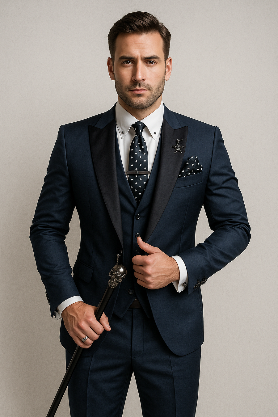 Dreiteiliger Herrenanzug in Slim Fit – Elegante Weste mit Satinrevers für formelle Hochzeiten