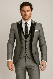Dreiteiliger Herrenanzug in Slim Fit – Elegante Weste mit Satinrevers für formelle Hochzeiten