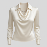 Daniela | Dames Satijnen Blouse met Watervalhals en Lange Mouwen