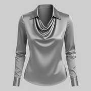 Daniela | Dames Satijnen Blouse met Watervalhals en Lange Mouwen