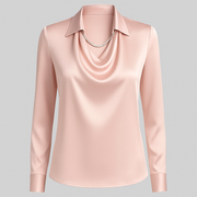 Daniela | Dames Satijnen Blouse met Watervalhals en Lange Mouwen