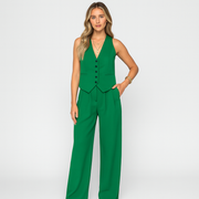 Elegantes 2-teiliges Set für Damen – Ärmelloses Top mit V-Ausschnitt und passende einfarbige Hose