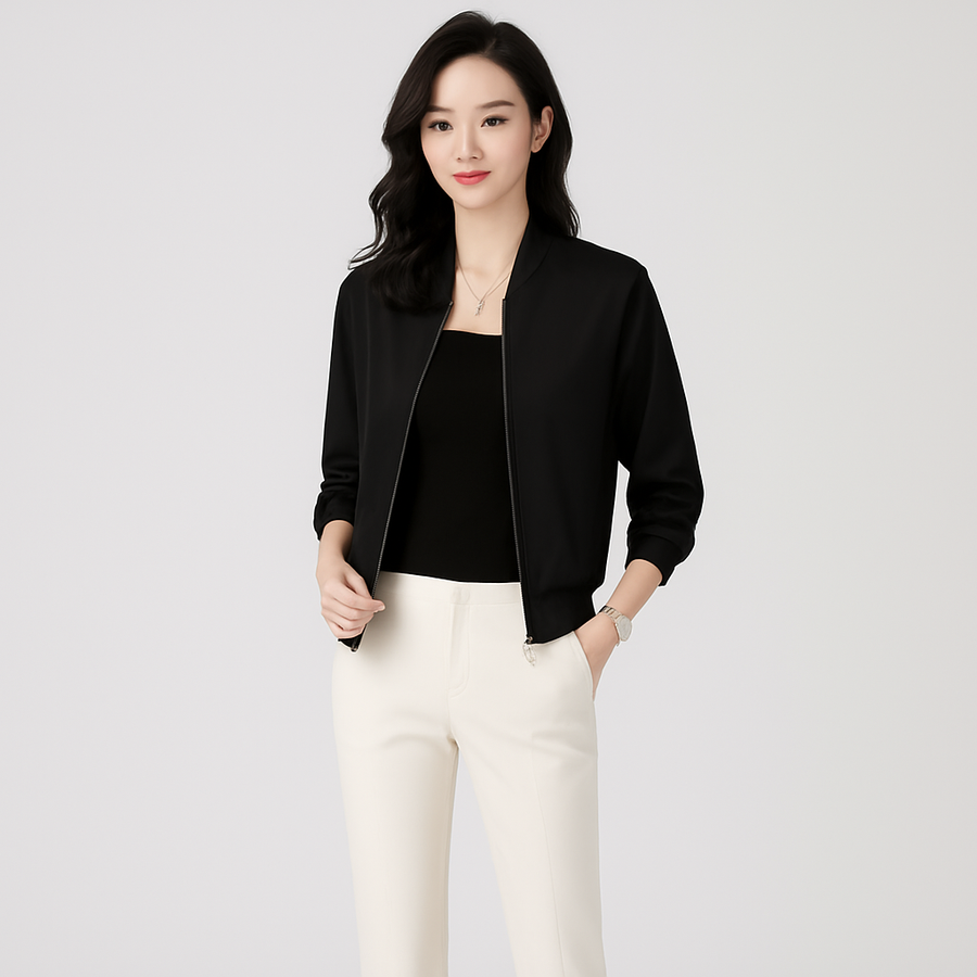 Fliegerblouson aus Satin für Damen – lockere Passform, Reißverschluss, Allwetterstil