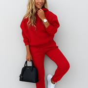 Zweiteiliges Jogginganzug-Set für Damen – Unifarbener Hoodie mit Kordelzug & passende Jogginghose