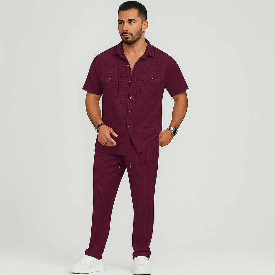2-teiliges Sommer-Set für Herren – Lässiges Strandhemd mit Doppeltaschen und passende lange Hose