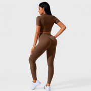 Damen Sportset 2-teilig – Kurzarm Top & High Waist Leggings für Yoga & Pilates