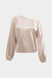Astrid | Ballonärmeln Asymmetrische One-Shoulder Satin-Bluse