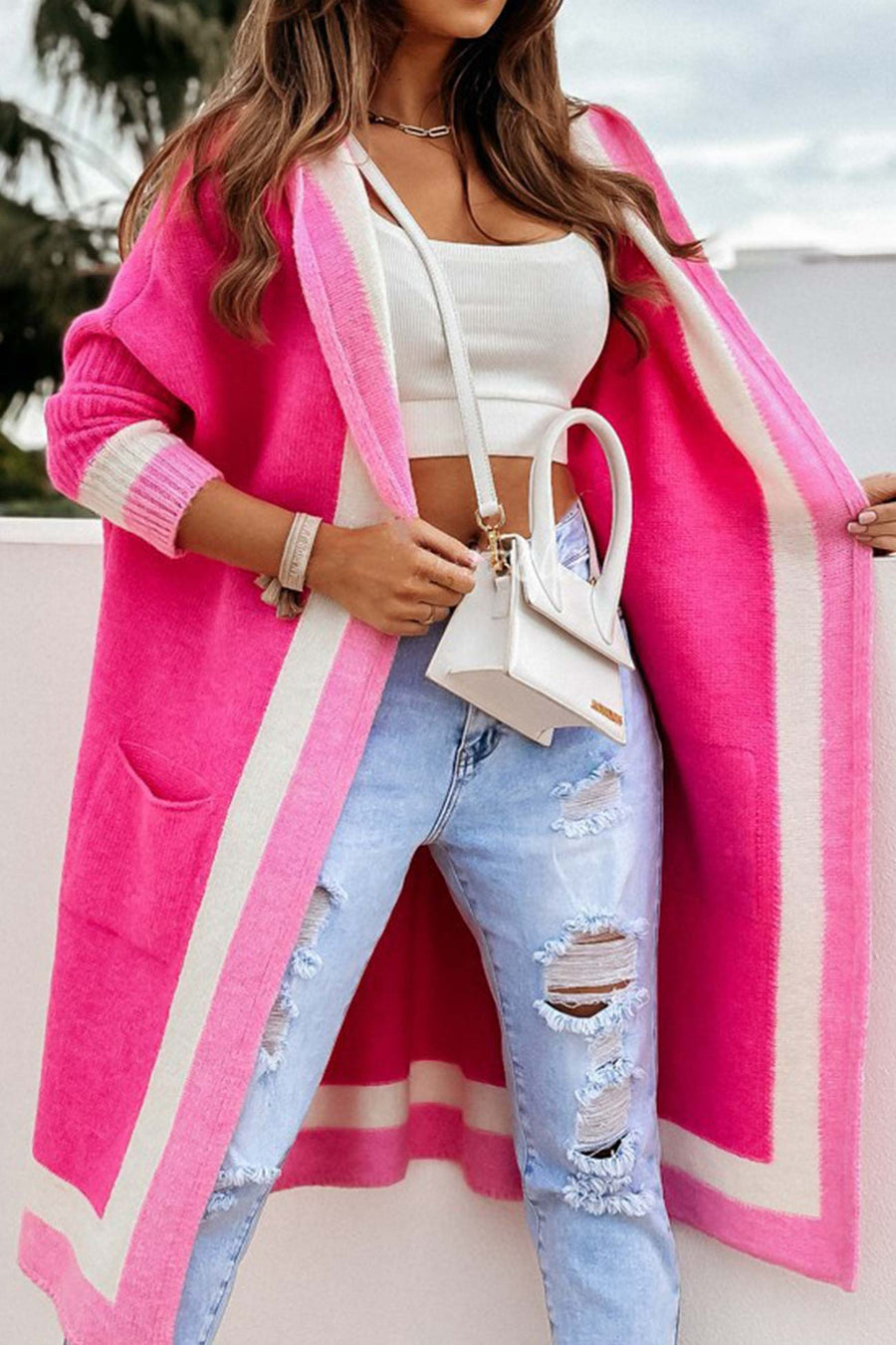 Kontrast-Hoodie für Damen - Modischer Cardigan für das Outfit 2024