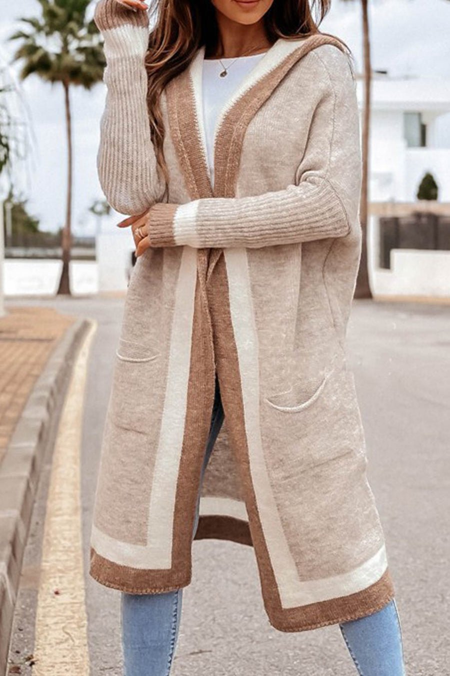 Kontrast-Hoodie für Damen - Modischer Cardigan für das Outfit 2024