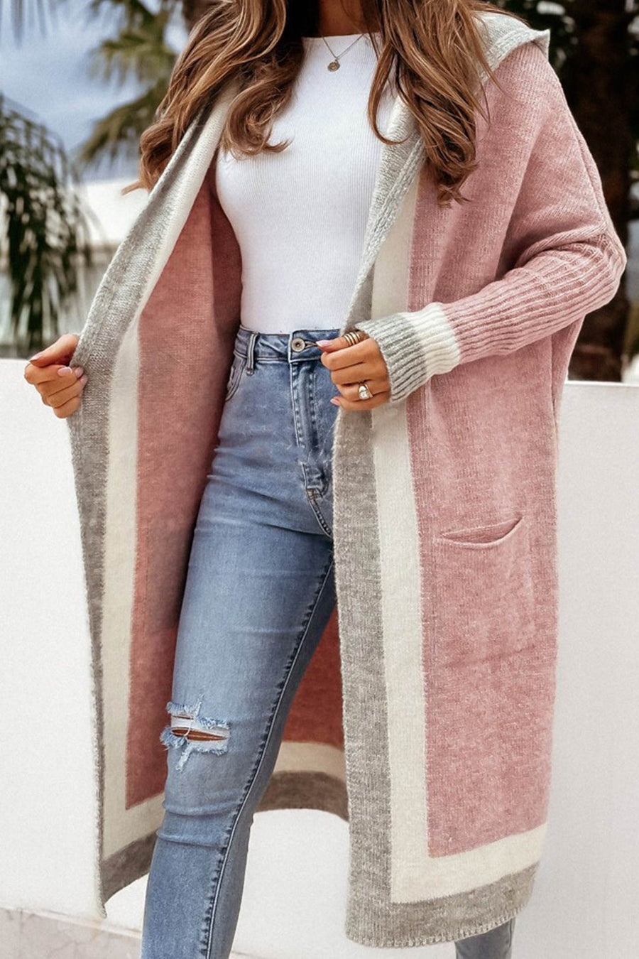 Kontrast-Hoodie für Damen - Modischer Cardigan für das Outfit 2024
