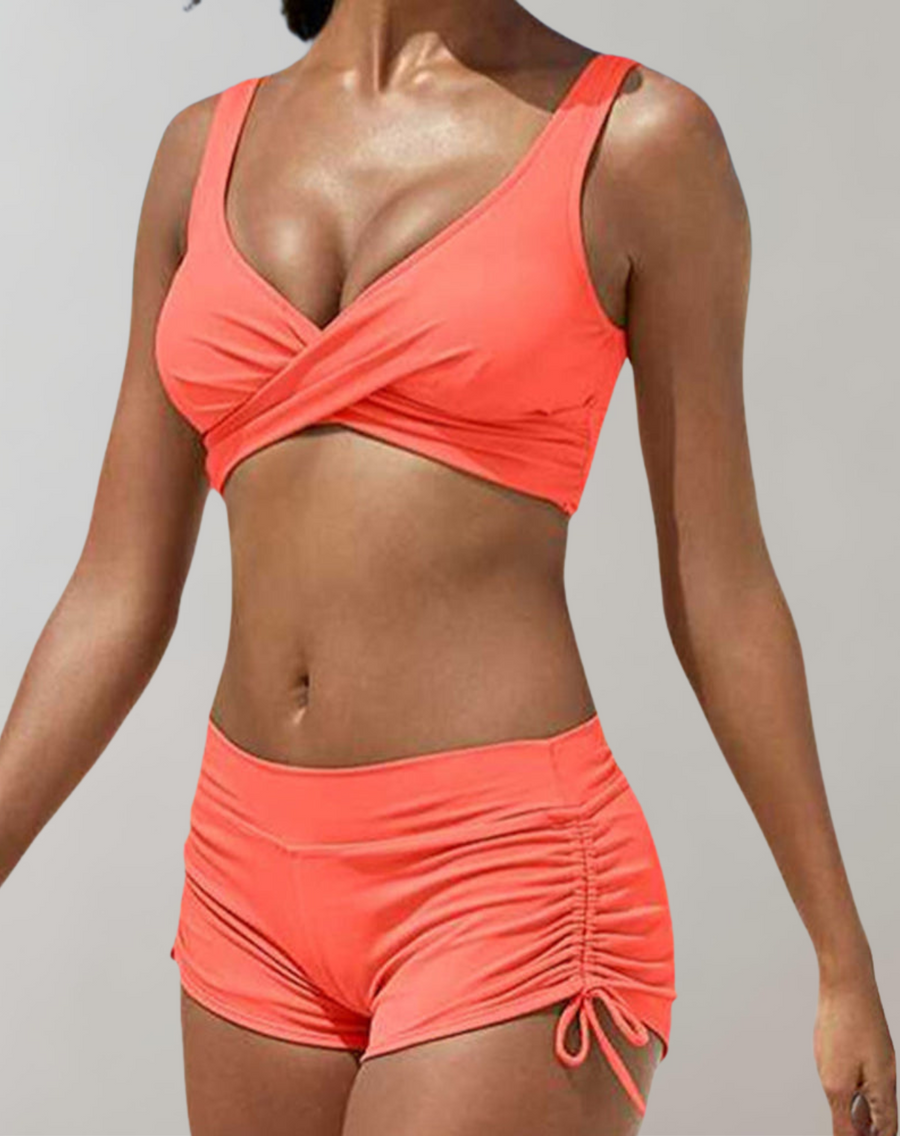 Filma - Bedruckter Wickelbikini mit Boyshort-Hose | High-Waist-Bikini mit Crisscross-Oberteil