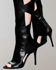 Elegante Damen Peep-Toe Lederschuhe mit Absatz – Trendige Plateau-Stiefel für den Herbst