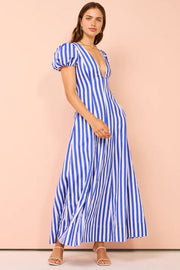 Anne - Modisches Damenkleid mit Puffärmeln und Streifen