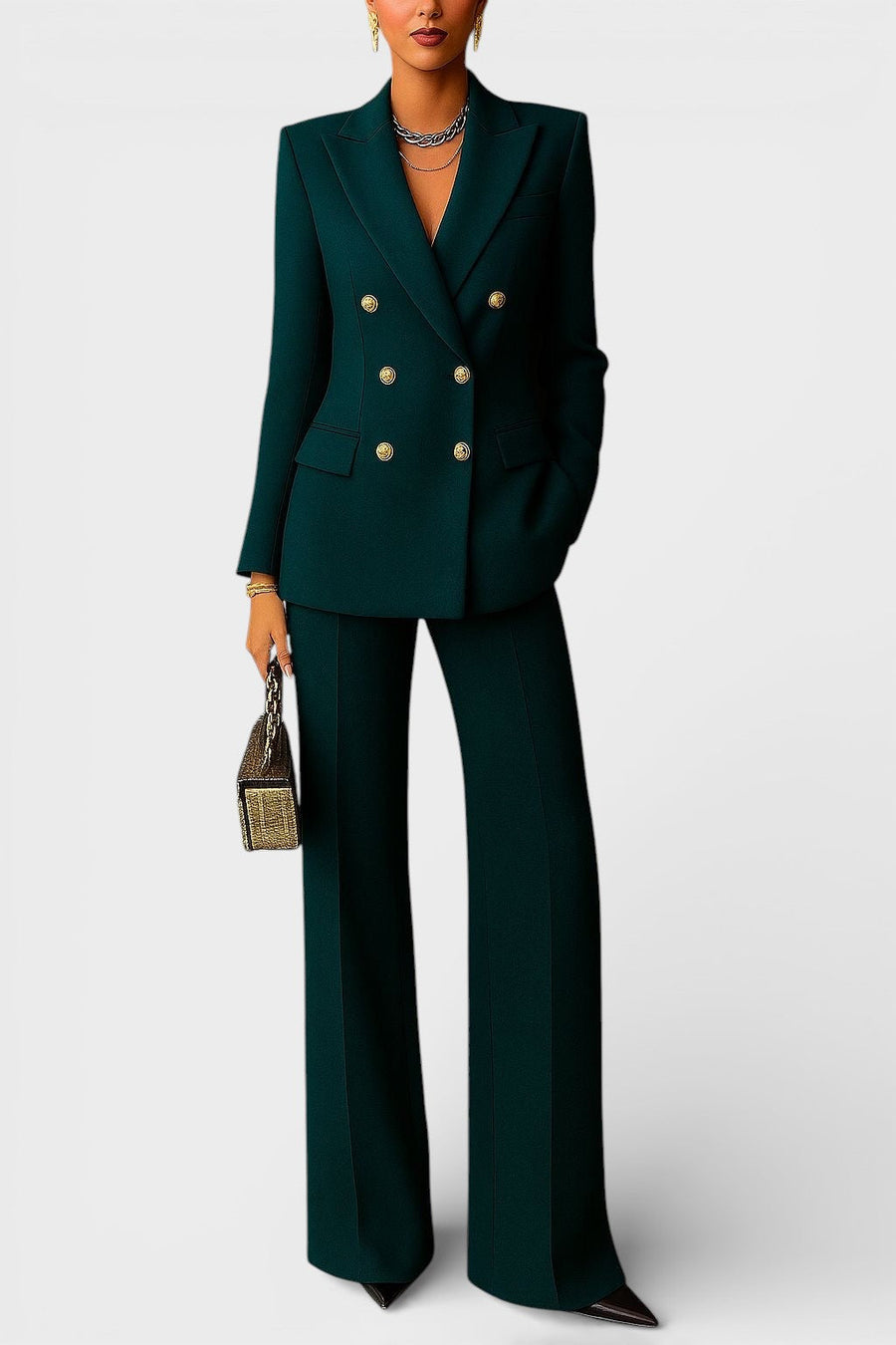 Kalyn – Zweireihiger Blazer Und Hose Mit Weitem Bein