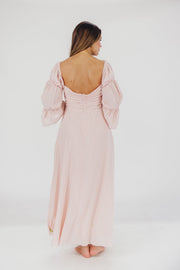 Corrine - langes Kleid mit rüschenärmeln und taschen - ballerina-pink - stoßfest