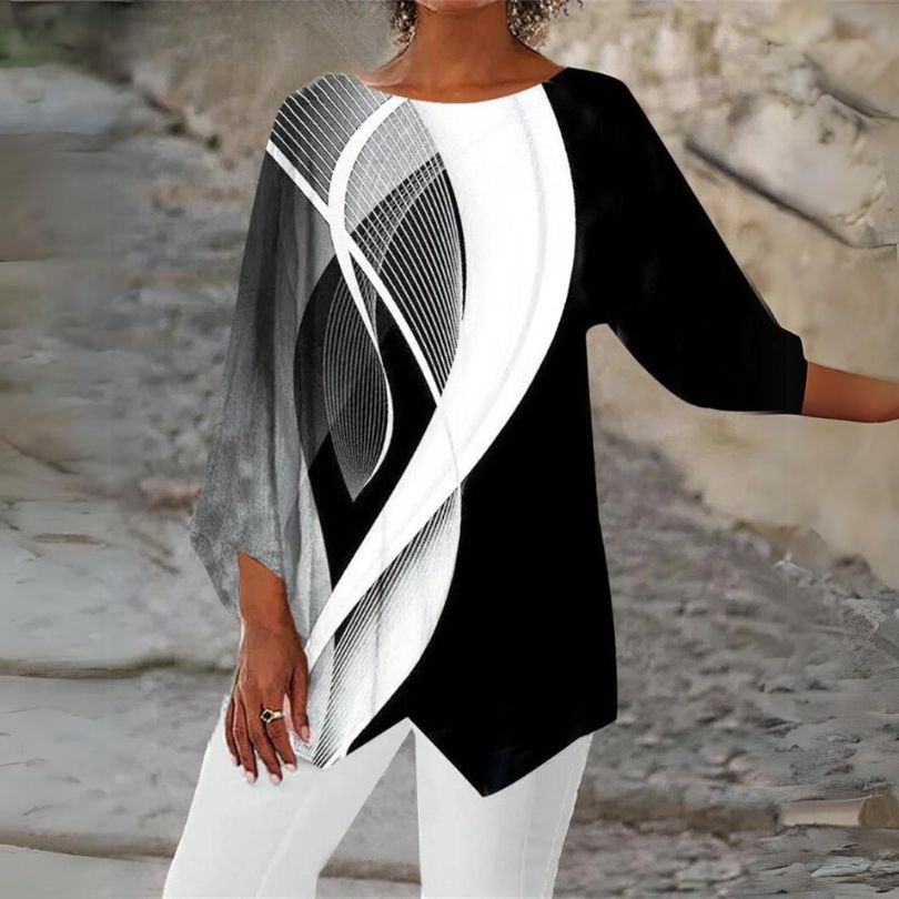 Heidi-Mode | Moderne Langarmige Geometrische Oberteil