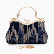 Alyannah | Navyblaue Samt-Clutch mit goldenen Pailletten & verziertem Griff – Elegante Abendtasche für Damen