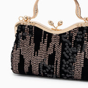 Alyannah | Navyblaue Samt-Clutch mit goldenen Pailletten & verziertem Griff – Elegante Abendtasche für Damen
