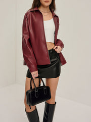 Damen Bikerjacke Kunstleder mit Reißverschluss