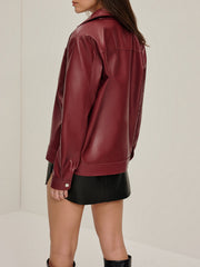 Damen Bikerjacke Kunstleder mit Reißverschluss