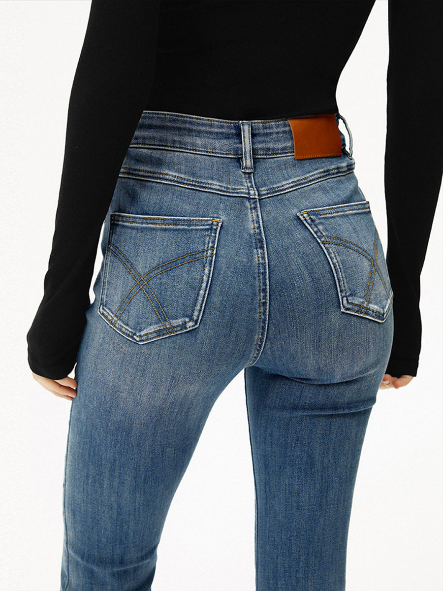 Damen Bootcut Jeans Hochbund Denim Stretch