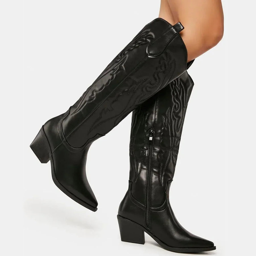 Damen Cowboystiefel Leder Kniehoch Wintertauglich Elegant