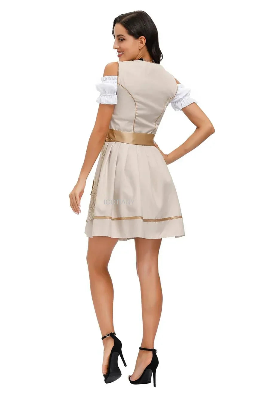 Damen Dirndl Kleid Baumwolle Traditionell Figurbetont