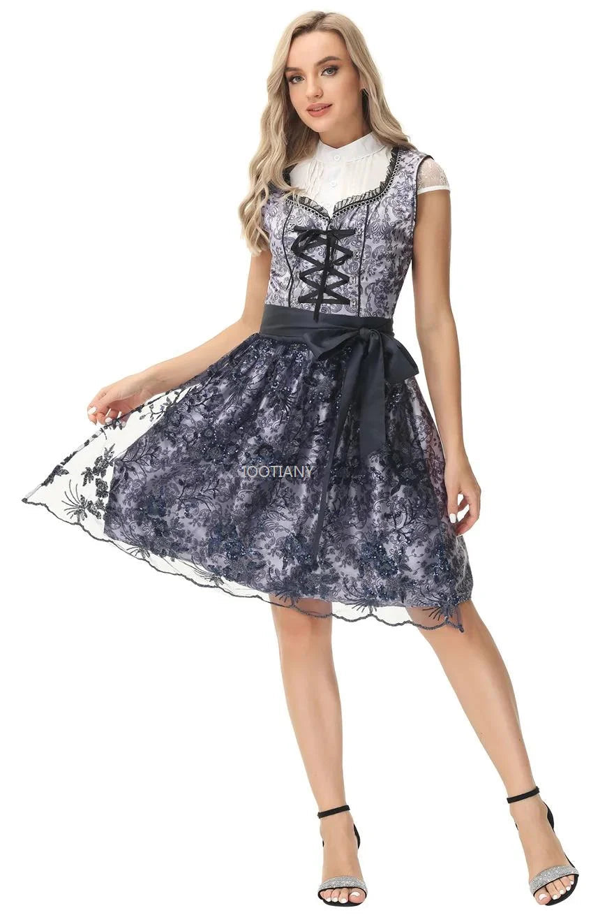 Damen Dirndl Kleid Baumwolle Traditionell Figurbetont