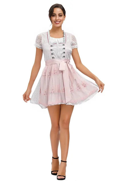 Damen Dirndl Kleid Baumwolle Traditionell Figurbetont