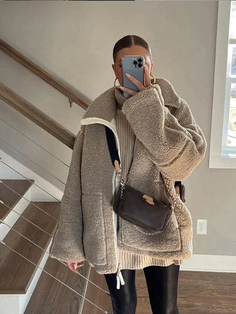 Damen Fleece Jacke Oversized Stil