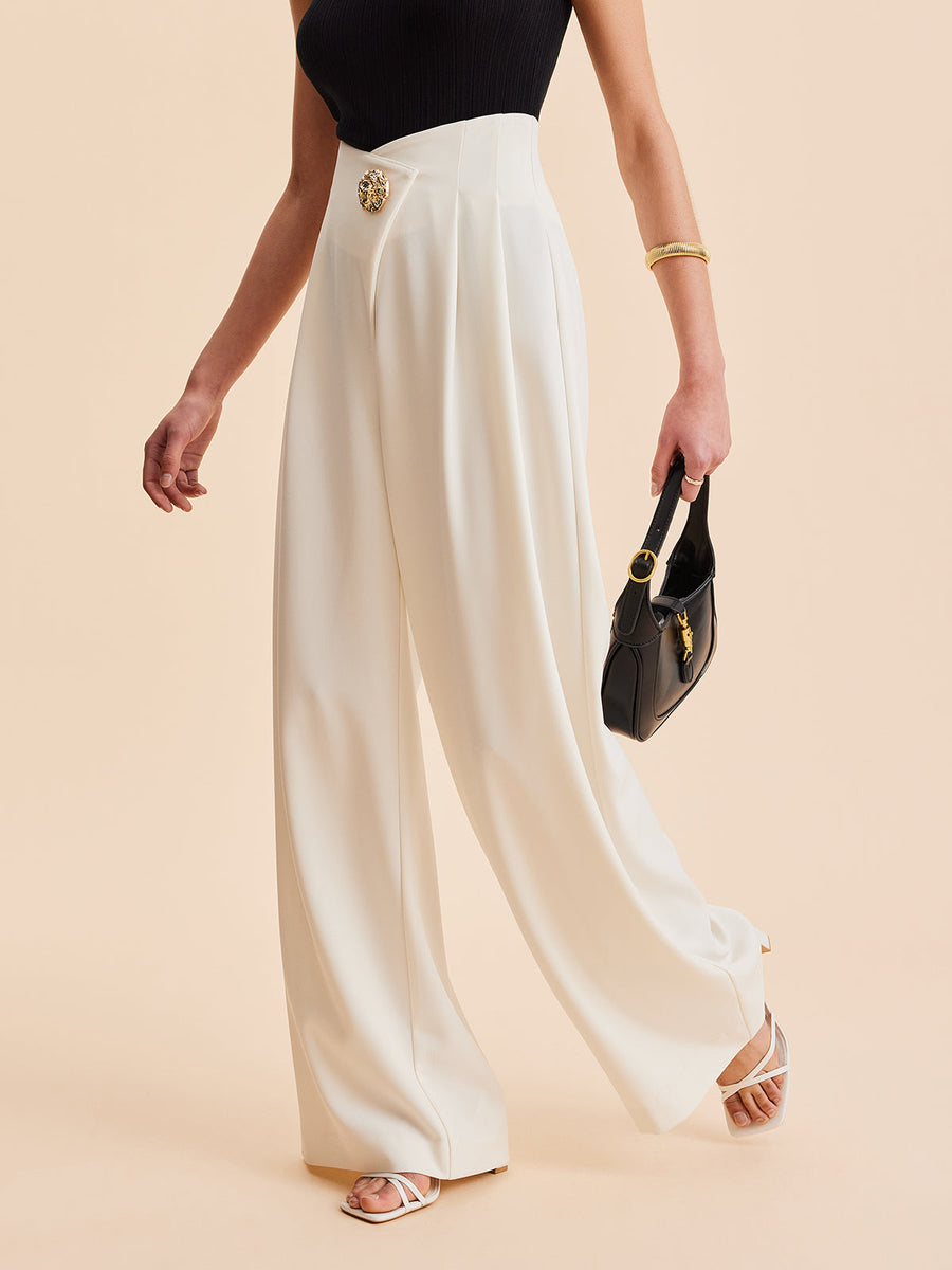 Damen Hochtaillierte Weite Hose mit Verzierungen