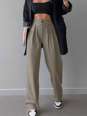 Damen Hose Gerade Leg Hoher Bund Elegante Stoffhose