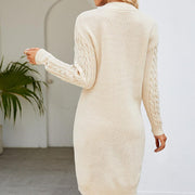Damen Kleid Zopfstrick Langarm Elegant