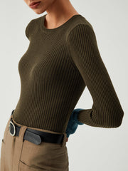 Damen Langarm Stricktop mit Kontrastärmeln